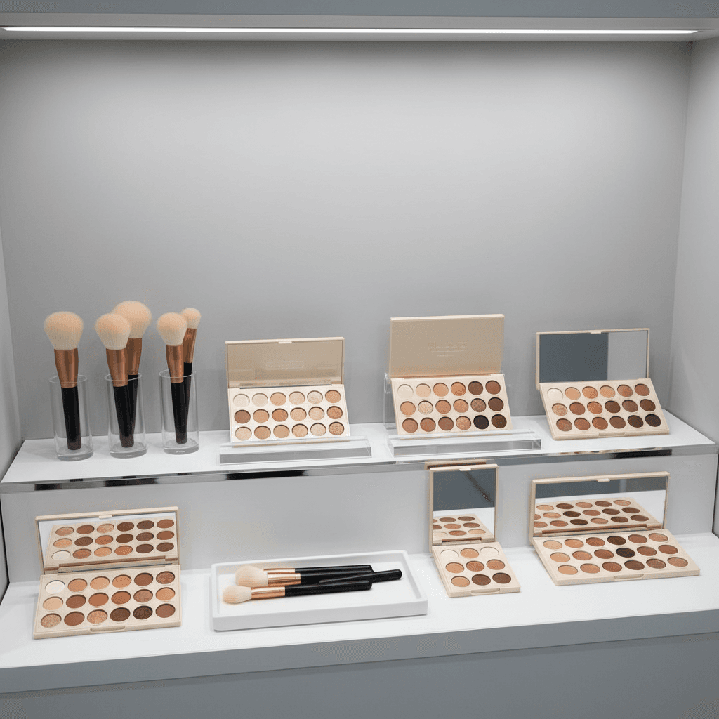 Makeup palette and brushes display