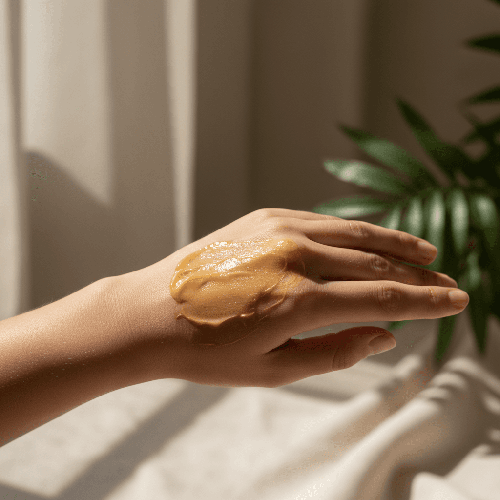 Applying facial cream with clean fingers