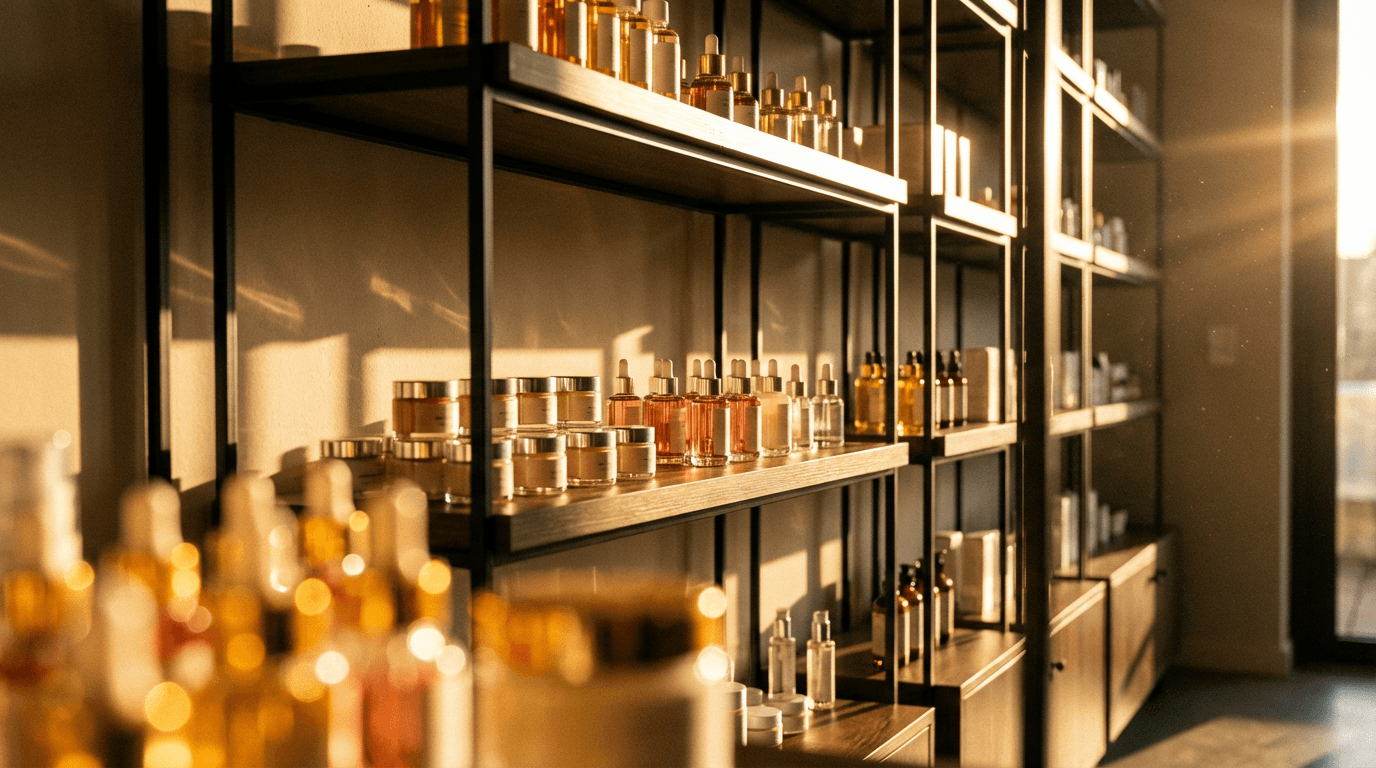 Organized shelf with beauty products